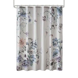 JLA Home Madison Park - Printed Cotton Shower Curtain with Vintage Floral Percale, OEKO-TEX Certified, Soft Romantic Draped 72x72 Blue MP70-7842