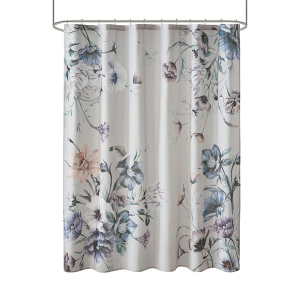 JLA Home Madison Park - Printed Cotton Shower Curtain with Vintage Floral Percale, OEKO-TEX Certified, Soft Romantic Draped 72x72 Blue MP70-7842