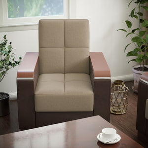 English Elm Primenest Zenaero Convertible Armchair With Hidden Storage - Stylish Beige/Brown Pu Chenille Design B030P286204-GIGA