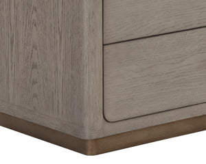Sunpan Danette Dresser - Sleek Grey Oak Design with Warm Brass Accents & Open Shelf for Stylish Storage Solutions