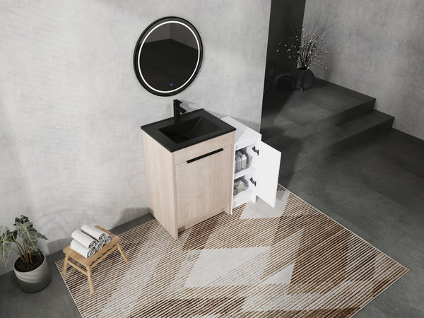 English Elm 36 Inch Freestanding Bathroom Vanity With Black Sink, Soft-Close Doors & Ample Storage Solutions W999S00303