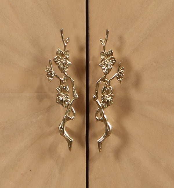 English Elm Dodie Champagne & Natural Oak Sunburst Console Cabinet with Art Deco Hardware, Cord Management B2726P285785