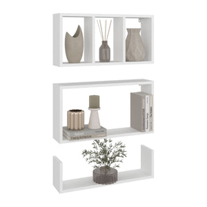 English Elm Trego Floating Wall Shelves Set of 3 — Modern White Engineered Wood, Sleek Space‑Saving Display & Storage B200P362028