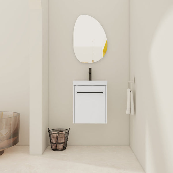 English Elm 18'' Floating Wall-Mounted Bathroom Vanity with Ceramic Sink, Soft-Close Door & Space-Saving Design Glossy White W999P236348