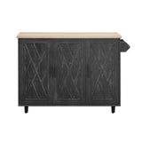 English Elm K&K 51.2"W Geometric Twill Stripe Textured Design Kitchen Island With Drop Leaf, Farmhouse Kitchen Island On Wheels With Internal Storage Rack, Rolling Kitchen Cart With Towel Rack For Kitchen, Black