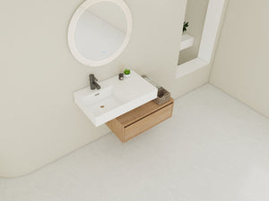 English Elm 30 Inch Wall-Mounted Bathroom Vanity With Resin Sink, Soft Close Drawer & Modern Oak Finish W999S00257