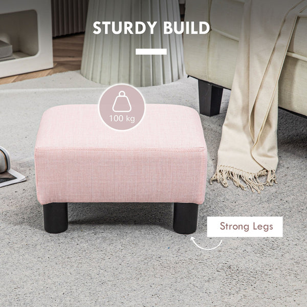 English Elm Homcom Compact Pink Ottoman Footrest, Stylish Linen Upholstered Cube Seat For Living Room Decor W2225P217638