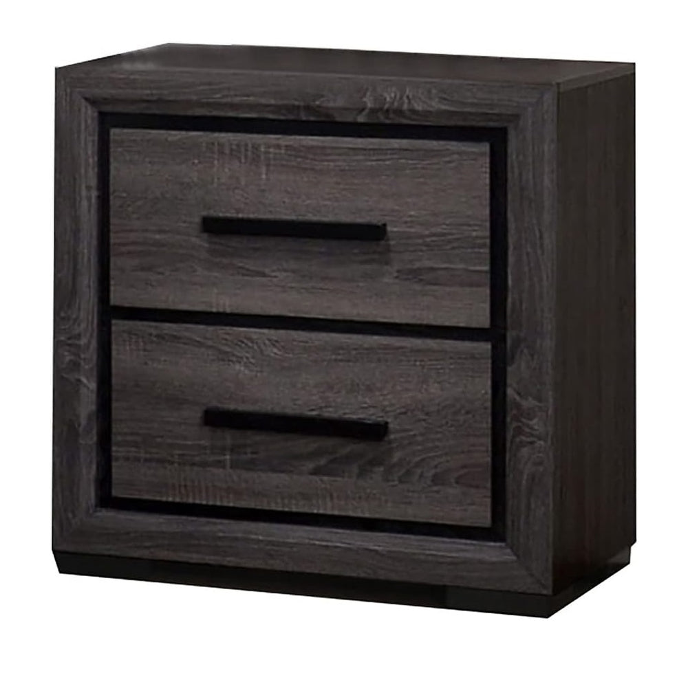 English Elm Gray Smoky Nightstand 2-Drawer Modern Bedside Table with Two-Tone Black Trim and Paper Veneer, 23.6"W x 16.4"D x 24.75"H B011P222864