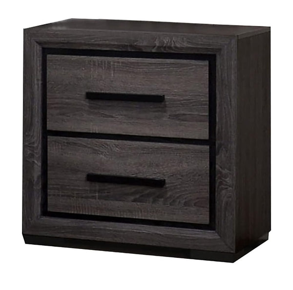English Elm Gray Smoky Nightstand 2-Drawer Modern Bedside Table with Two-Tone Black Trim and Paper Veneer, 23.6"W x 16.4"D x 24.75"H B011P222864