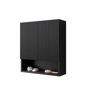 English Elm TOBI Matte Black 26" Wall Cabinet with Soft-Close Doors, Shelf & Open Storage Over Toilet W2615P279441