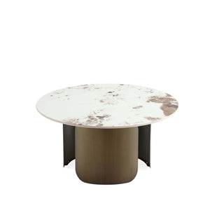 English Elm Monica Modern Sintered Stone Coffee Table with Bronze Stainless Steel Base, 31.5" Round Top, Sleek Design B365S00057