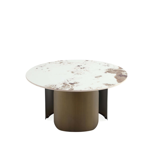 English Elm Monica Modern Sintered Stone Coffee Table with Bronze Stainless Steel Base, 31.5" Round Top, Sleek Design B365S00057