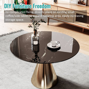 English Elm 36"inch Round Tempered Glass Tabletop Marble Print Indoor Outdoor Dining Patio Black W241P361489
