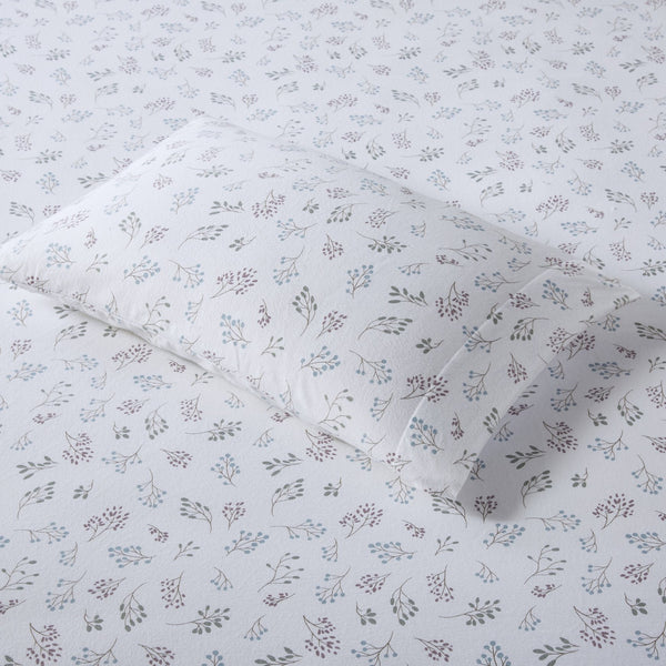 English Elm 4 Pieces King 100% Cotton Flannel Sheet Set - Cozy White Botanical Design For Ultimate Comfort B035P381336