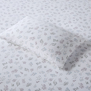 English Elm 4 Pieces Cal King 100% Cotton Flannel Sheet Set - Cozy White Botanical Print For Year-Round Comfort B035P381337