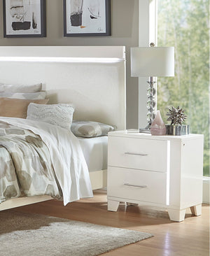 English Elm White Modern Kerren Nightstand with LED Accent, High Gloss Wood Bedside Table, 26"H Stylish Storage B011P186571