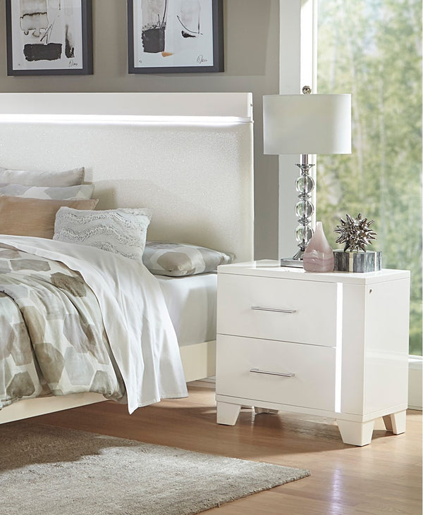 English Elm White Modern Kerren Nightstand with LED Accent, High Gloss Wood Bedside Table, 26"H Stylish Storage B011P186571