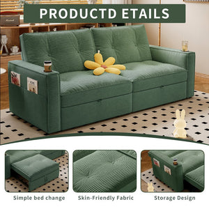English Elm SOMNUS Convertible Sofa Bed with Corduroy Upholstery, Space-Saving 2-in-1 Design, Durable Steel Frame Green W3820S00011