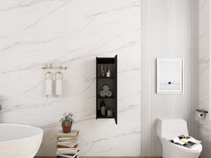 English Elm 12 Inch Narrow Wall Mounted Cabinet Soft Close Door Dark Oak Finish Bathroom Storage W1972P457985