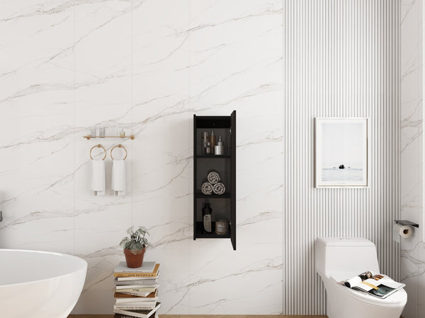 English Elm 12 Inch Narrow Wall Mounted Cabinet Soft Close Door Dark Oak Finish Bathroom Storage W1972P457985