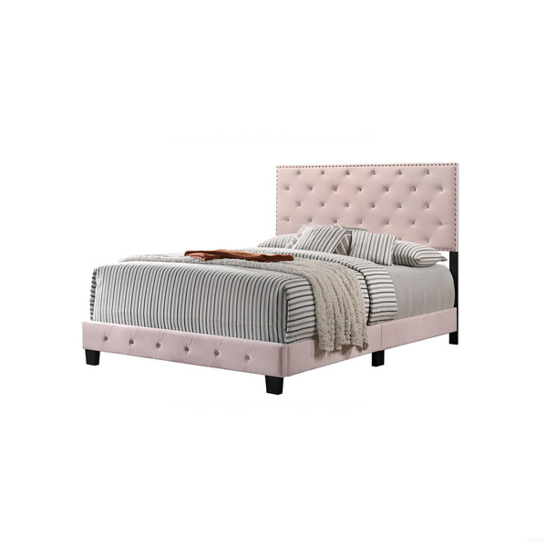 English Elm Chic Velvet Pink Transitional Full Bed with Durable Frame, 48"H x 58"W x 77"D, Bright Upholstery, Assembly Required B078108022