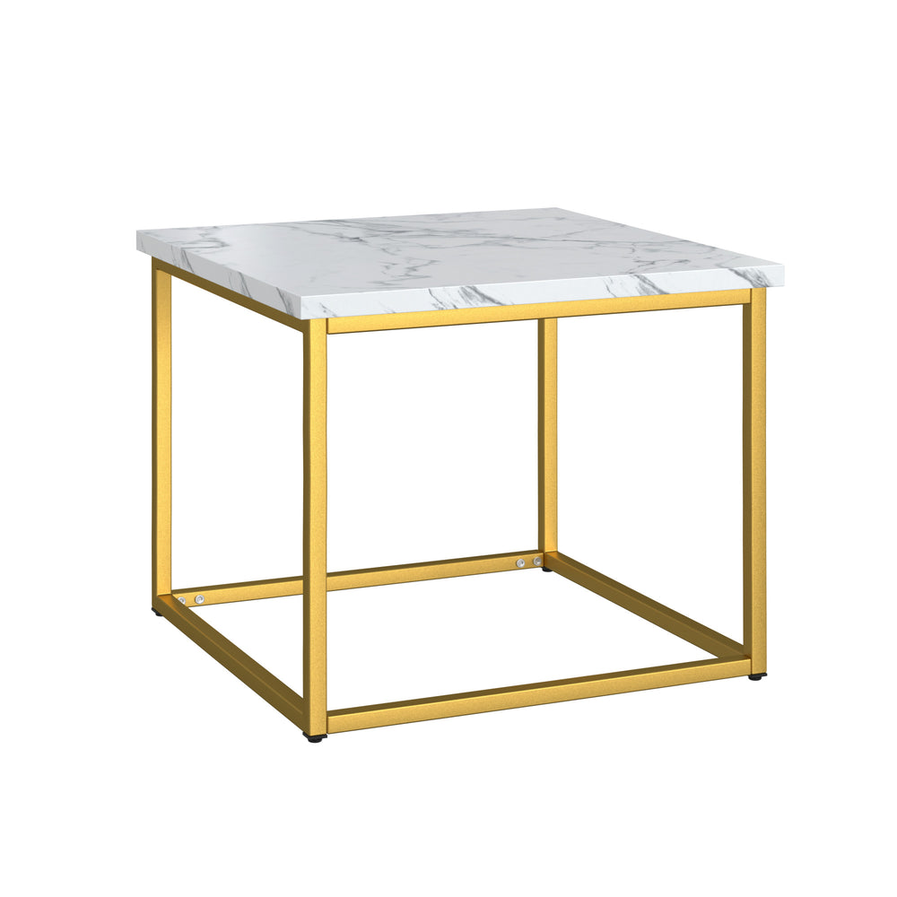 English Elm Wallace & Bay - White End Table with Marble Top & Gold Accents, Solid Wood, Easy-Care Contemporary Accent Piece B2709P212416