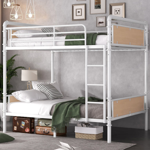 English Elm Twin Xl Metal Bunk Bed Detachable Industrial Frame with Guard Rails for Teens W2580P421569