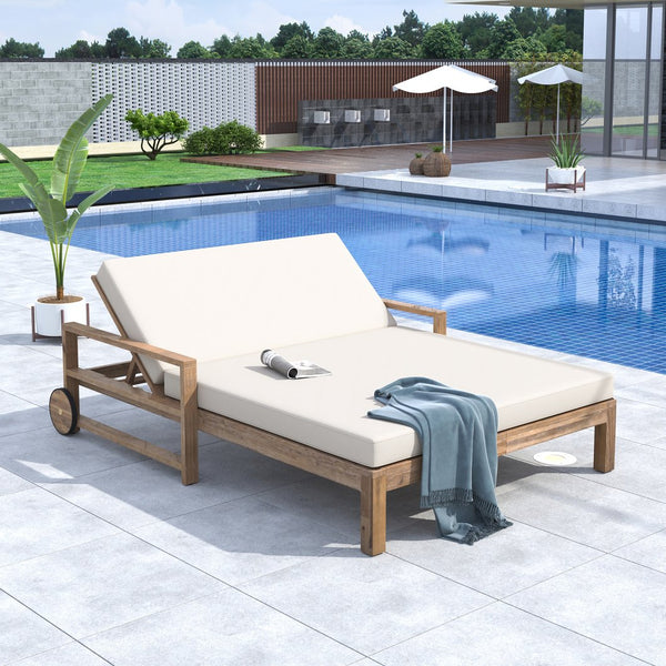 English Elm Trexm Solid Acacia Outdoor Daybed Farmhouse Slatted Frame with Adjustable Backrest TM000011AAA