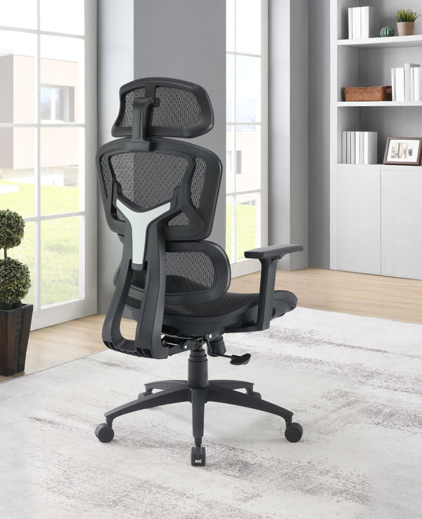 OSP Home Furnishings Mesh Back Ergonomic Manager Chair with Lumbar Support Headrest and Adjustable Armrests EMM98958HR-3