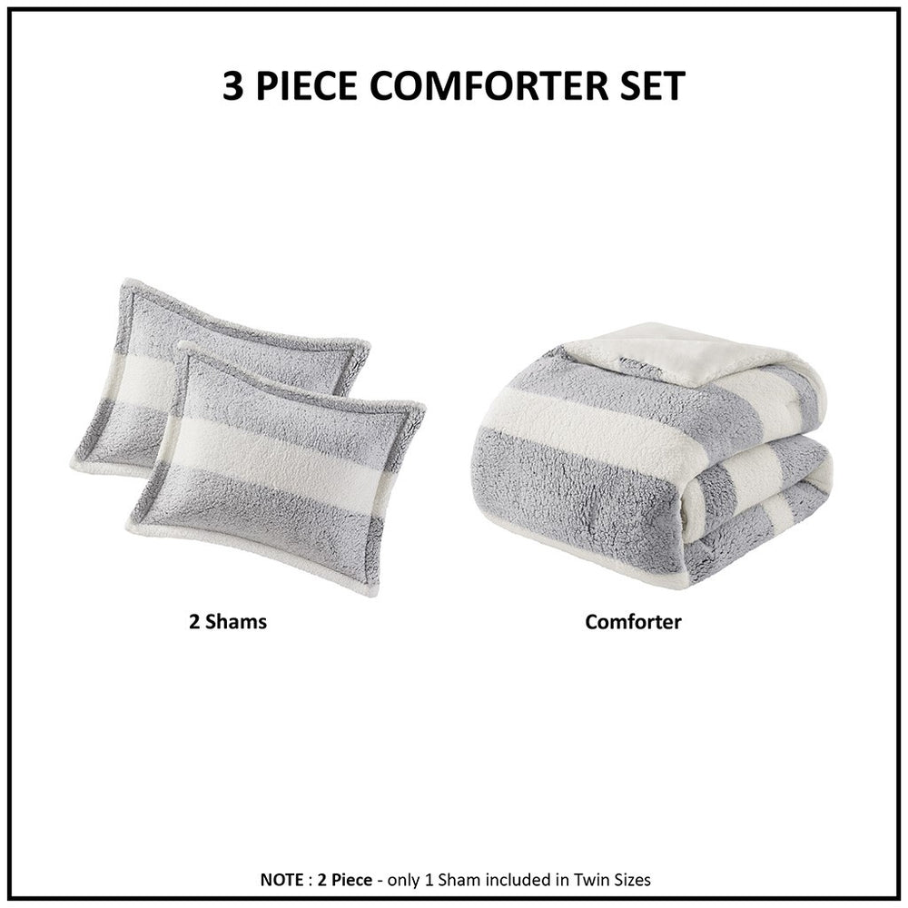 English Elm Twin Sherpa Comforter Set - Farmhouse Striped Sherpa, Oeko-Tex Softness, Reversible Mink, Machine Washable B035129371
