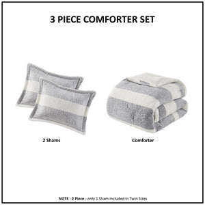 English Elm Twin Sherpa Comforter Set - Farmhouse Striped Sherpa, Oeko-Tex Softness, Reversible Mink, Machine Washable B035129371