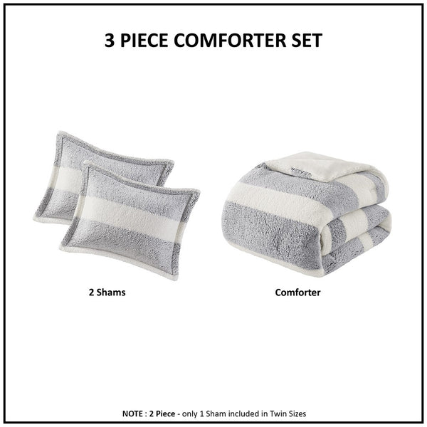 English Elm Twin Sherpa Comforter Set - Farmhouse Striped Sherpa, Oeko-Tex Softness, Reversible Mink, Machine Washable B035129371