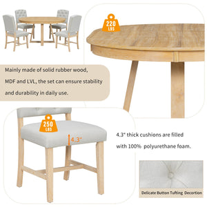 English Elm Trexm Retro 5 Piece Extendable Round Dining Set with Button Tufted Upholstered Chairs Natural ST000094AAN-2026