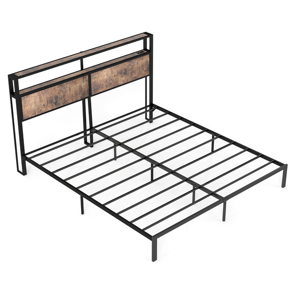 English Elm Queen Metal Platform Bed with Rgb Led Headboard Charging Station and Underbed Storage T3963P483719