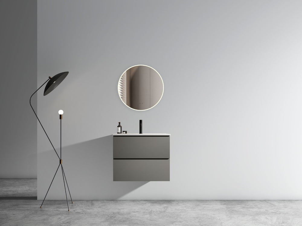 English Elm Wall Mount 24" Space Grey Floating Bathroom Vanity With Ceramic Sink & Smart Storage Solutions W1865S00059-GIGA