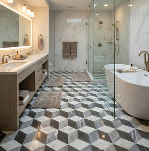 English Elm Hexagon Carrara Gray Polished Marble Floor Wall Tile Spa Inspired Natural Stone W1696P262340