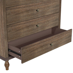 English Elm Large Antique Style 4-drawer Chest with Crown Molding Roman Legs Bedroom Storage Deep Rustic Brown W1445P422422