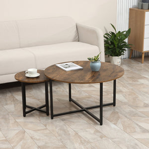 English Elm HOMCOM Modern Round 32" Coffee Table with Wood Grain Top and Black Metal Frame, Durable & Versatile Rustic Brown W2225P217460