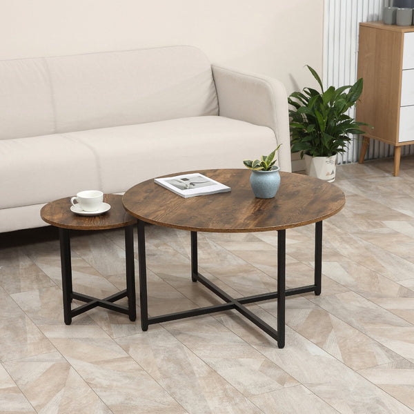 English Elm HOMCOM Modern Round 32" Coffee Table with Wood Grain Top and Black Metal Frame, Durable & Versatile Rustic Brown W2225P217460