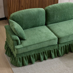 English Elm 103.15'' Chenille L-shaped Sectional Sofa with Detachable Pleated Skirt and Ottoman Green W3612S00046