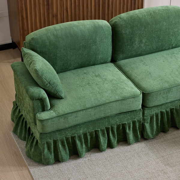 English Elm 103.15'' Chenille L-shaped Sectional Sofa with Detachable Pleated Skirt and Ottoman Green W3612S00046