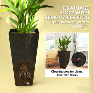 English Elm Set of 3 Tall Square Faux Marble Column Planters for Patio Entryway or Balcony Brown T3971P440164