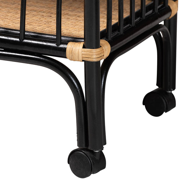 English Elm Modern Rattan Two-tier Rolling Kitchen Cart with Woven Texture and Bohemian Flair B2750P467707