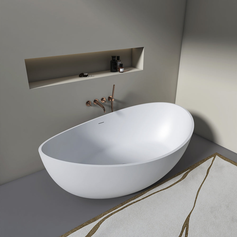 English Elm 70 Inch Stone Resin Freestanding Soaking Tub Matte White Sculptural Spa Bath W1613P436815