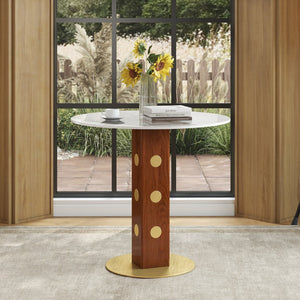 English Elm Modern Round Dining Table - 33.5" Sintered Stone Top With Wooden Legs & Gold Base For Small Spaces P2 W1535S00582-GIGA