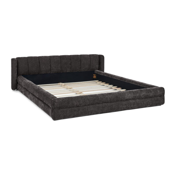 English Elm Queen Upholstered Platform Bed Frame In Dark Grey - Stylish Chenille, Solid Support, Modern Design W487S00327-GIGA