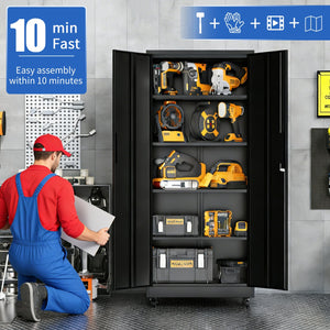 English Elm Metal Lockable Steel Cabinet Two Adjustable Shelves Garage Office Utility Storage T2398P442668