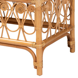 English Elm Modern Rattan Woven Bench with Geometric Artisan Detail for Bohemian Living Spaces B2750P467697
