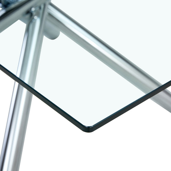 English Elm Table Set - Modern Luxurious Transparent Glass Dining Table With 4 Light Gray Pu Chairs & Metal Legs W1151S04131-GIGA