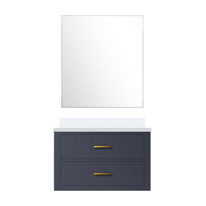 English Elm Blue Single Sink Vanity Set With Cultured Marble Top & Frameless Mirror – Perfect For Small Spaces! B2731S01427